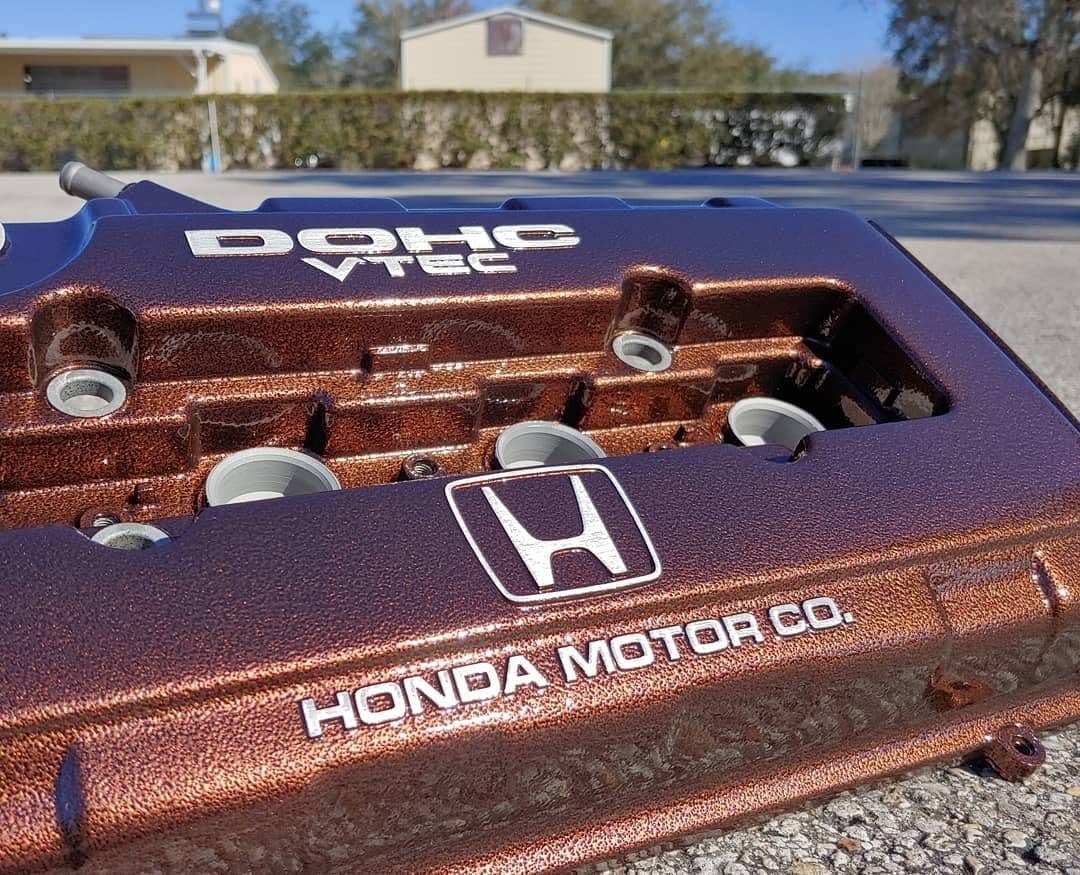 Clean, custom powder coated engine bay after refinishing